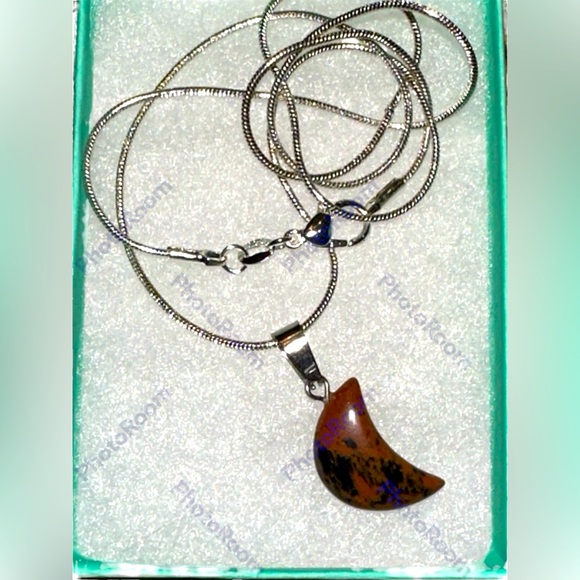 Mahogany Obsidian Moon 🌙 pendant on 20”sterling silver overlay chain necklace - Picture 5 of 7